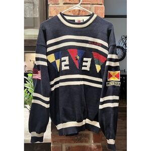 Vintage 90s Cotton Traders Crew Neck Sweater Blue USS 23 Striped